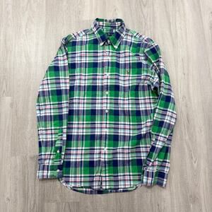 Polo Ralph Lauren Button Shirt Mens Medium Green Blue Plaid Check Flannel Preppy